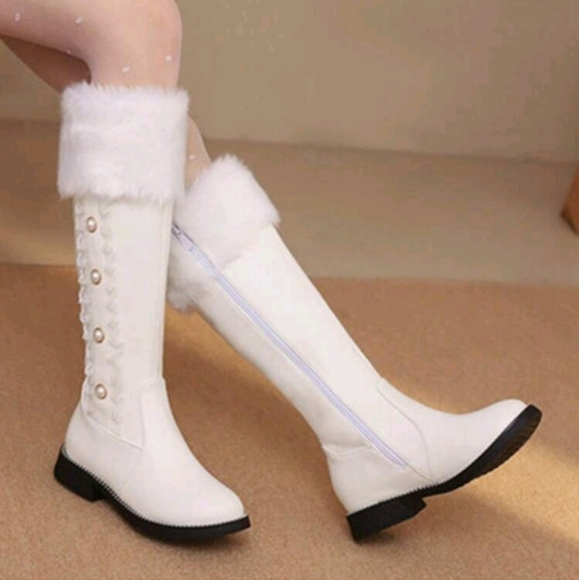 Tall Over-The-Knee Boots,Flat Heels, Fleece Lined,Side Zipper,Fuzzy Winter Boots - Picture 2 of 5